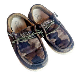 Hey Dude Wally Linen Youth Linen Gray Camo Loafer Slip On Shoes Kids Size 1